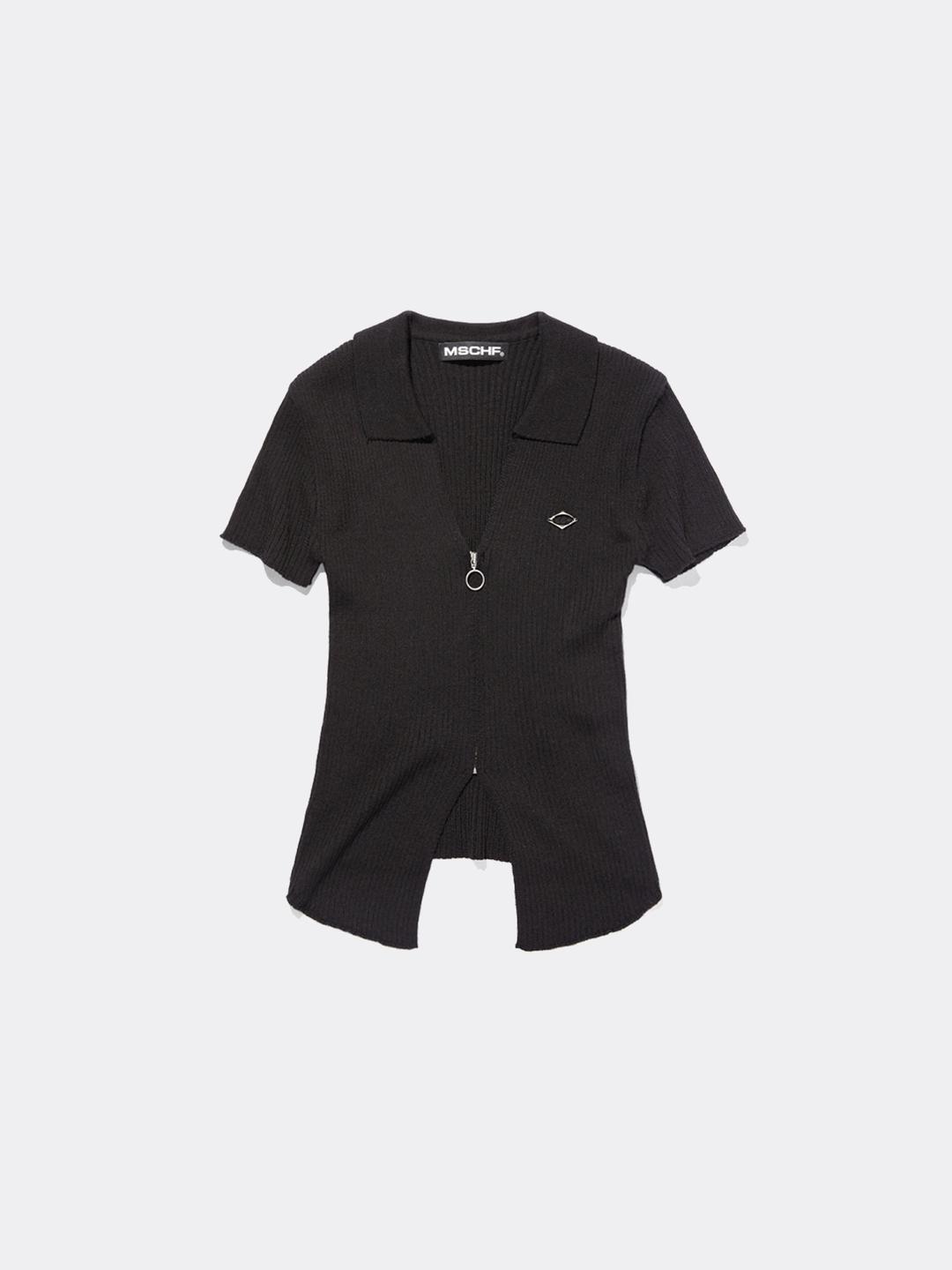 미스치프 KNITTED TWO TONE SHORT SLEEVE-BLACK/BLACK