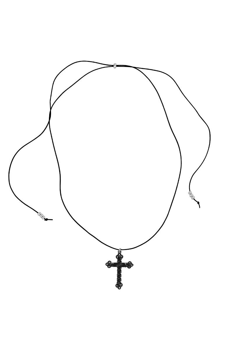 NO.475 [BLACK] KNOT CROSS LEATHER NECKLACE