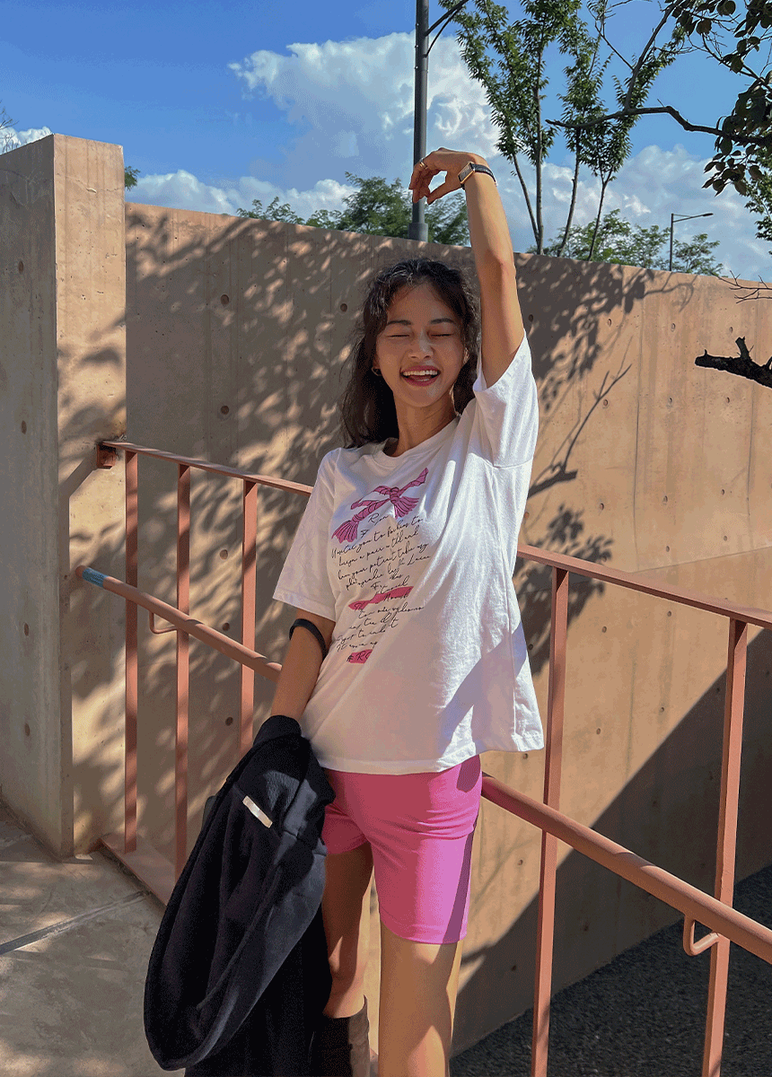 리본 레터링 반팔티