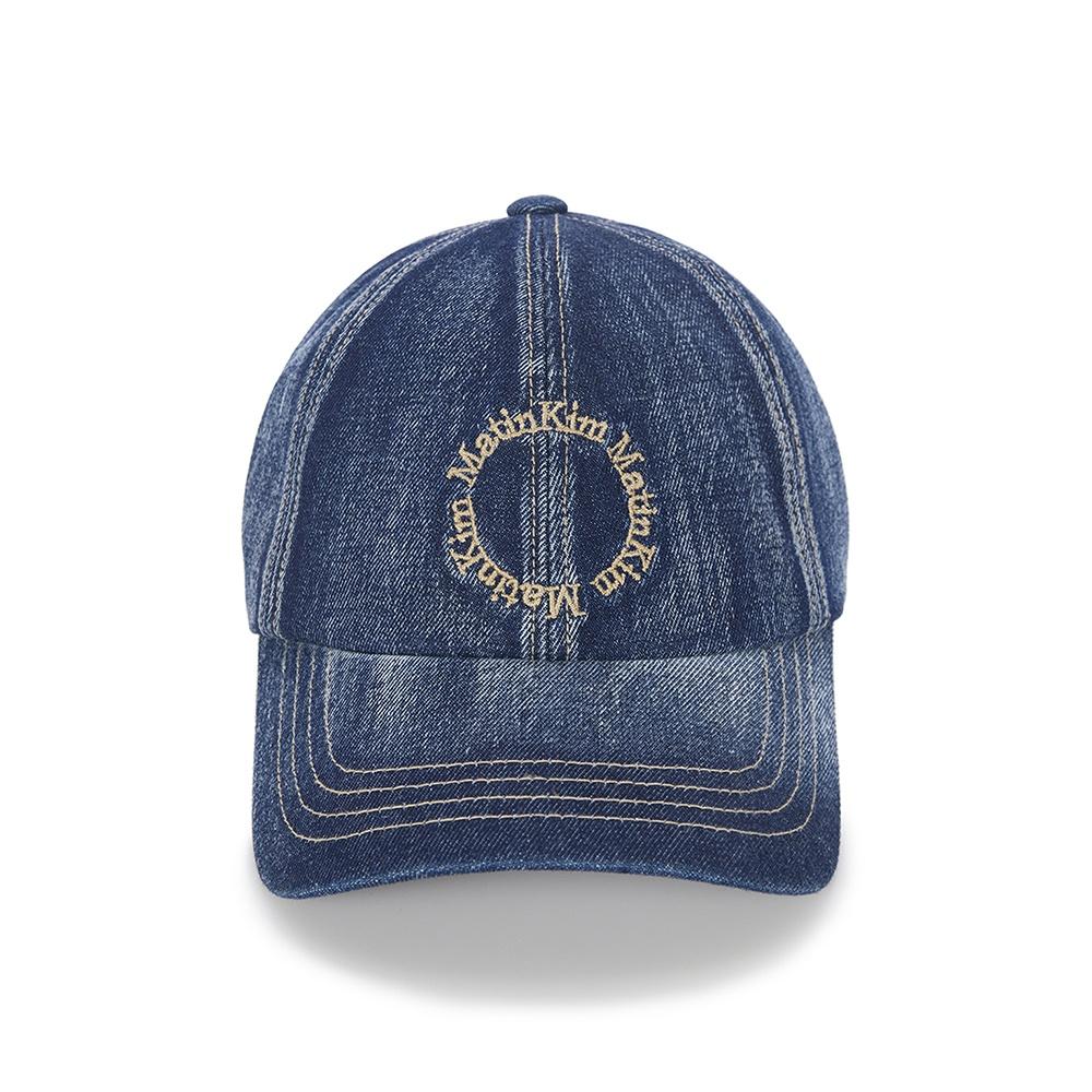 WASHED DENIM CIRCLE LOGO BALL CAP IN BLUE