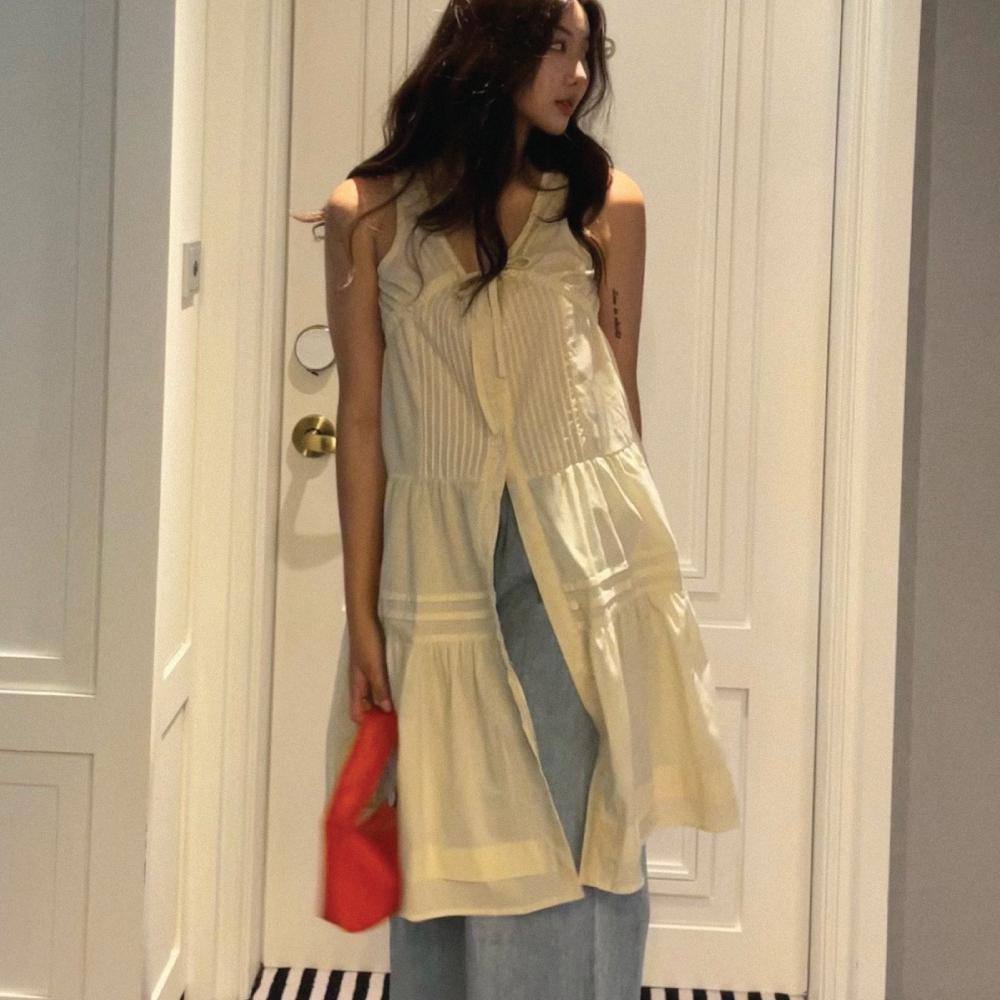 [전컬러 당일발송/ 단독진행] 미카 셔링 핀턱 나시 원피스 ( 2color )