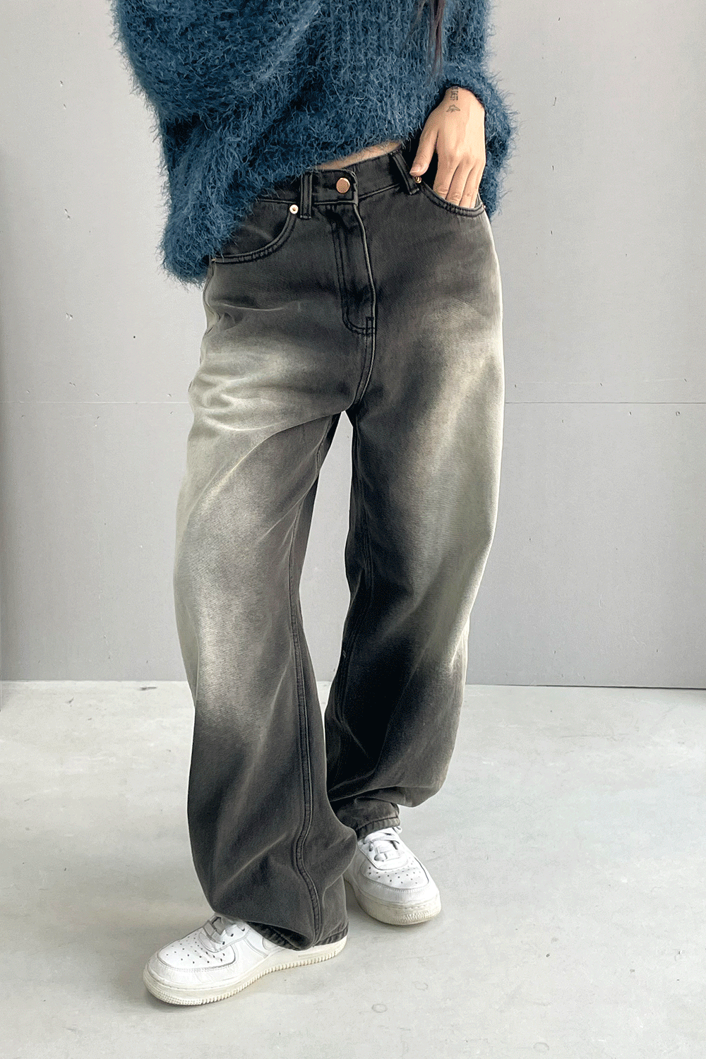 warm washing wide denim pants (2colors)