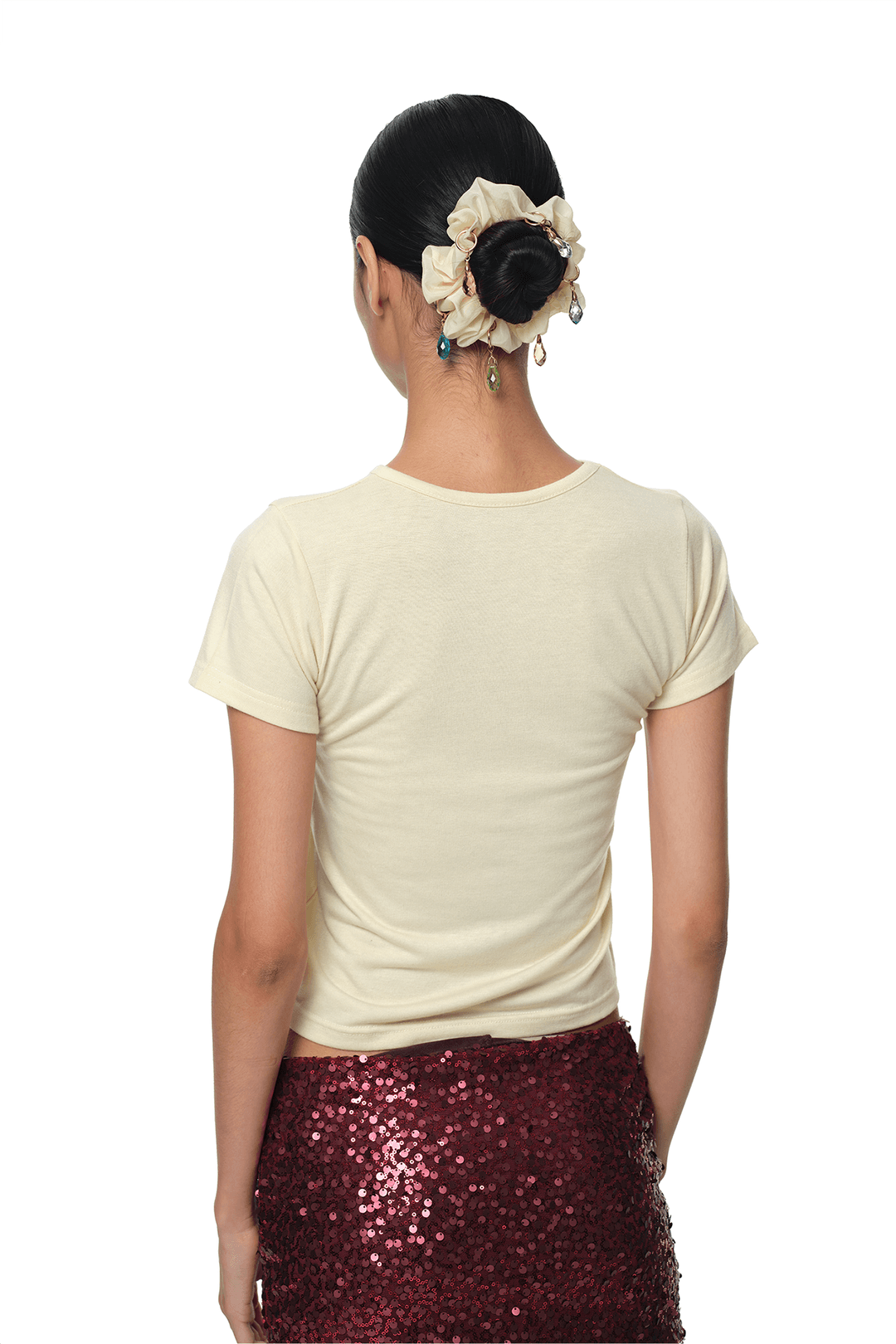 EYELET CRYSTAL SCRUNCHIE (IVORY)