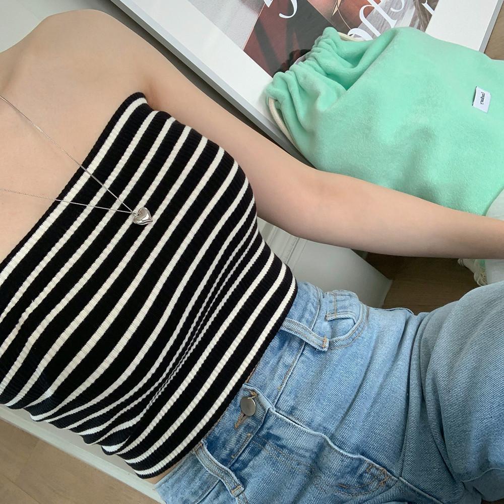 [Ezediary] 스트라이프 크롭 튜브탑