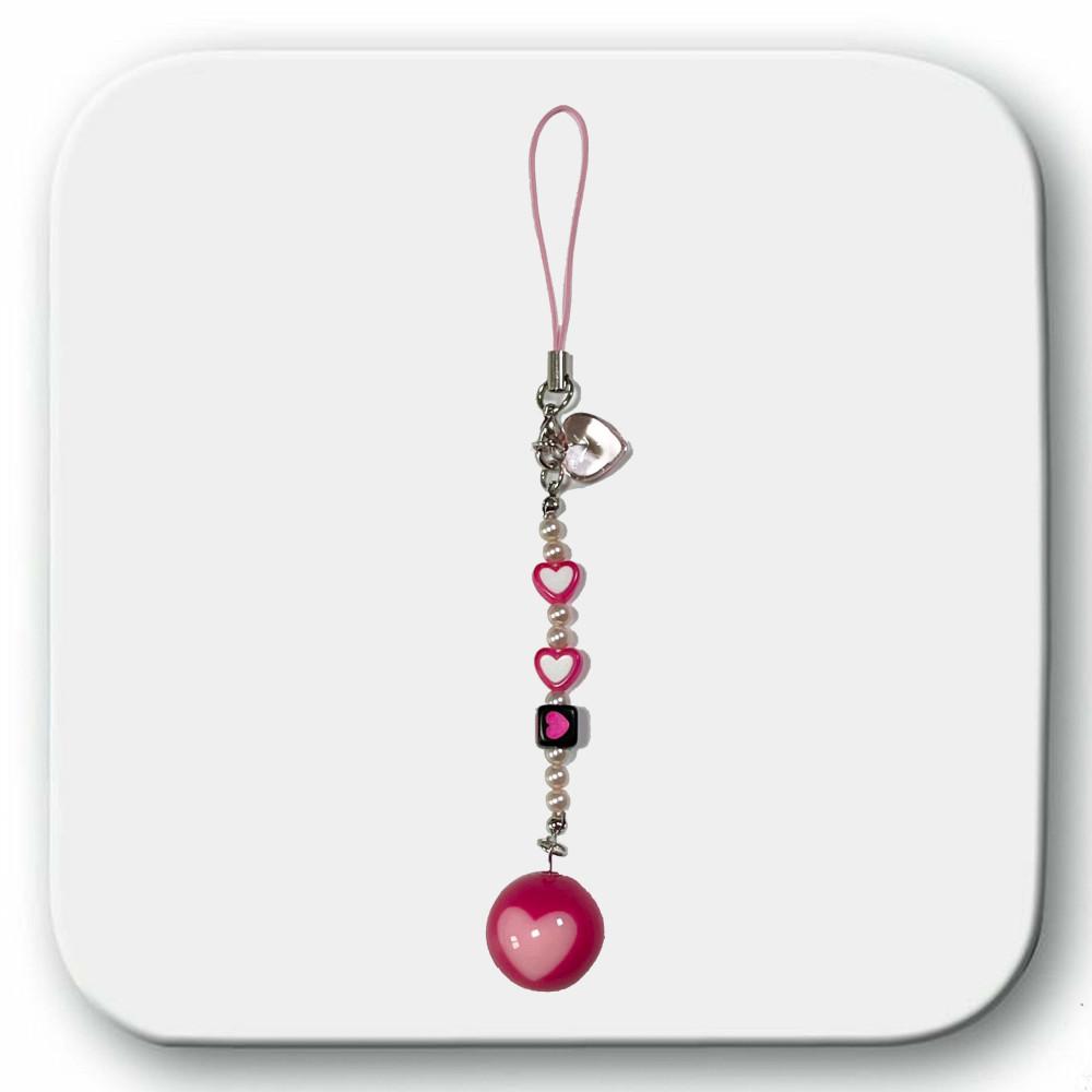 MADE pink drop ball / 비즈키링 볼 핑크 하트 블랙 러블리 키치