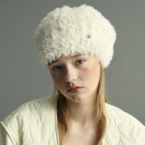 HANDMADE KNIT FUR BERET, CREAM