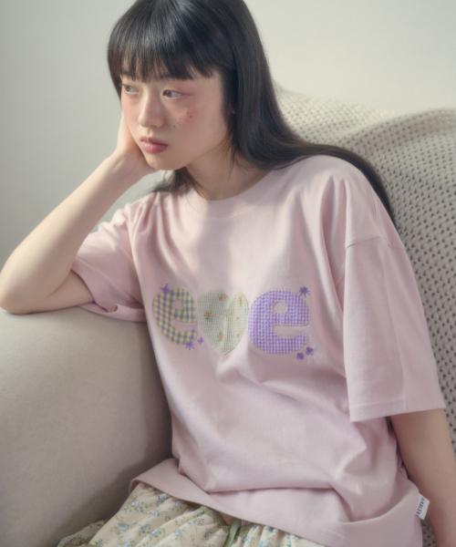 Check Flower 그래픽 반팔 티셔츠 AS1311 (핑크)