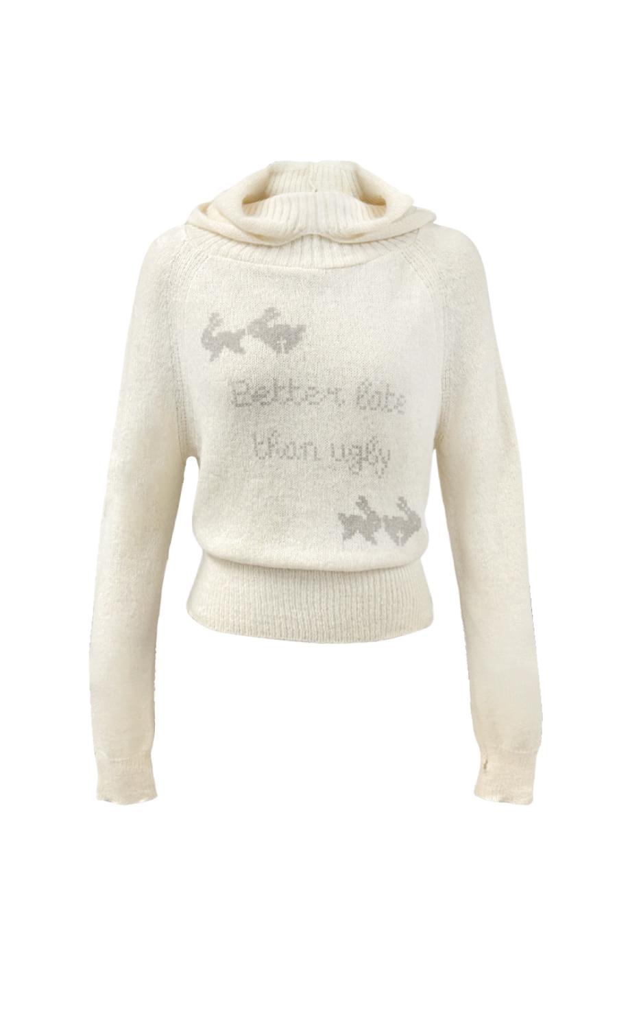Bunny printing knit hoodie