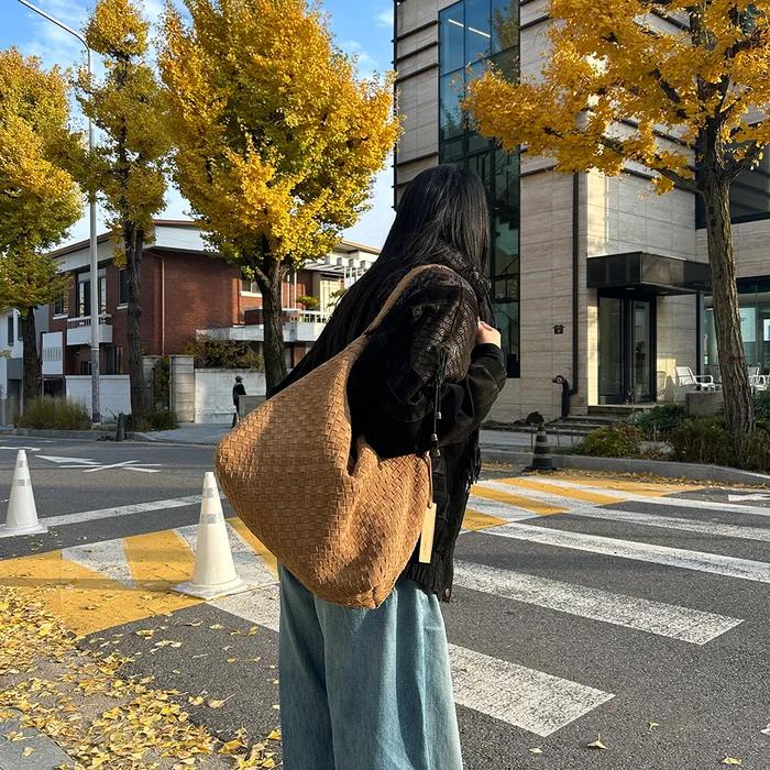 Gardener Basket_Suede Weaving Big Shoulder Bag