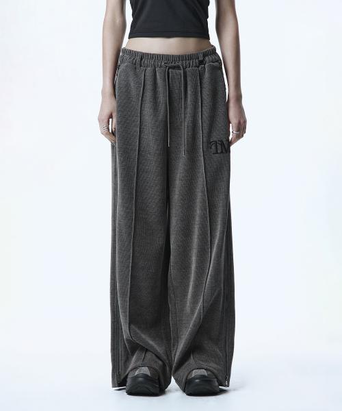 Velour Slit Zipper Set-up Pants [ Charcoal ]