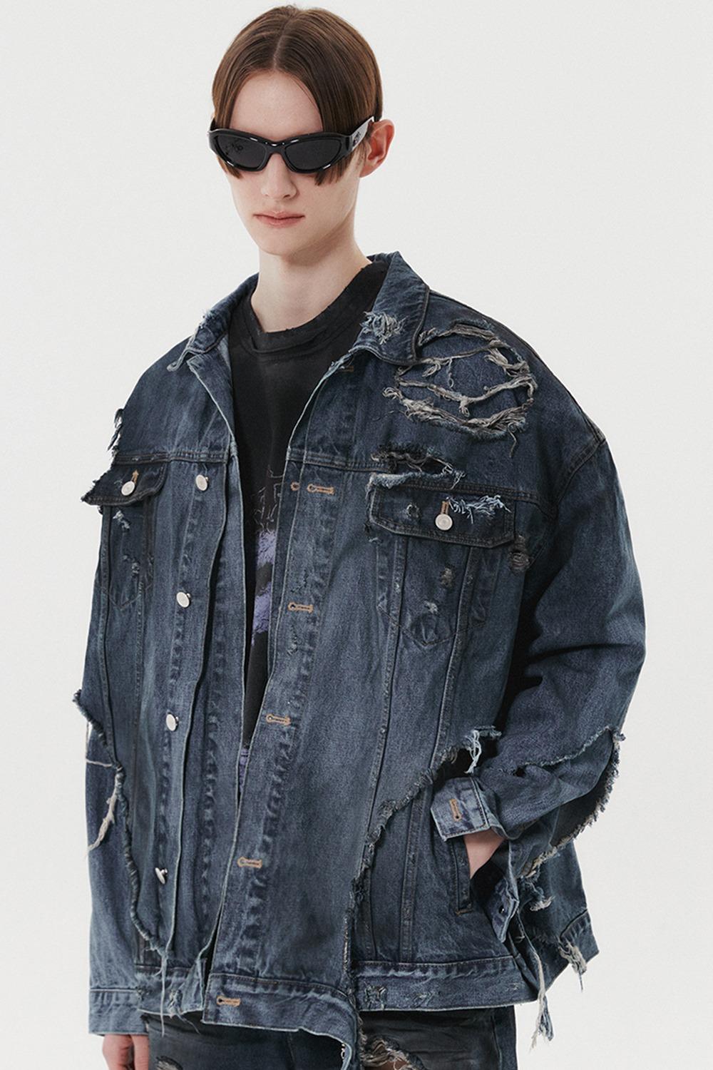 디스트로이드 레이어드 데님 자켓
