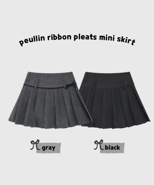 플린 리본 플리츠 미니 스커트