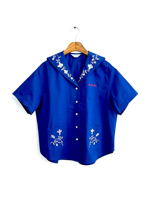 SUMMER GARDEN SAILOR COLLAR SHIRT-DEEP ROYAL BLUE