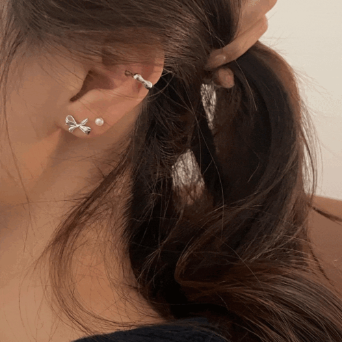 925실버 바니 리본 은 귀걸이 / 전체 실버 한쌍