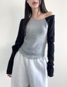 raglan color deep neck crop knit