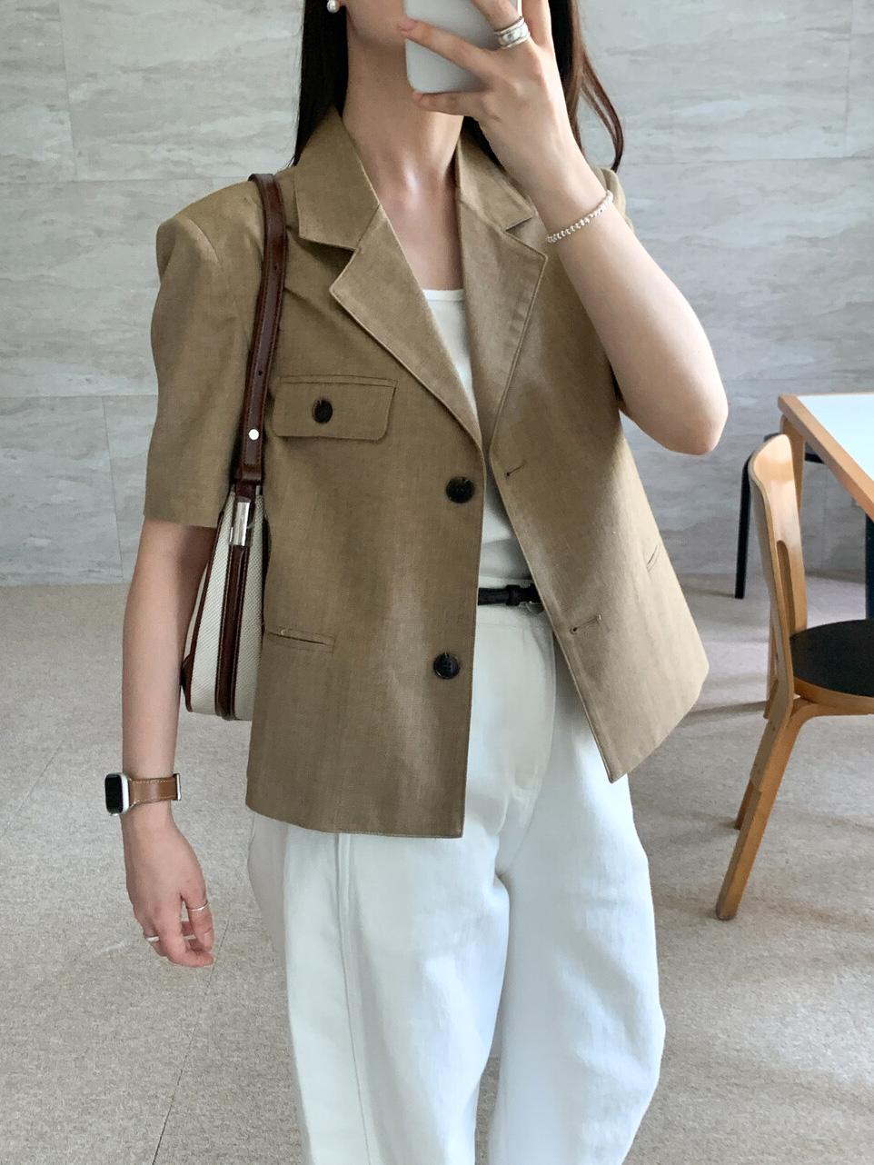 포켓버튼 반팔 자켓