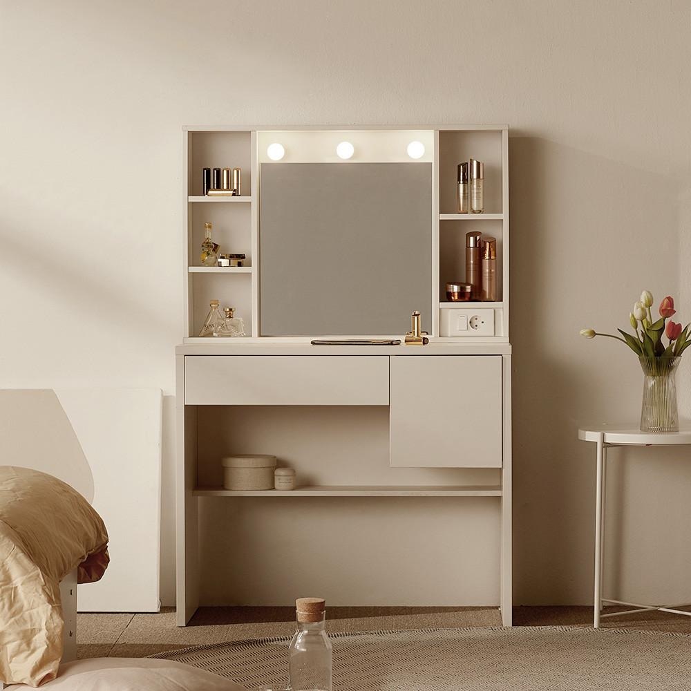 트루베퍼니처 E0등급 에세이 블랑 LED조명 수납화장대 (콘센트)