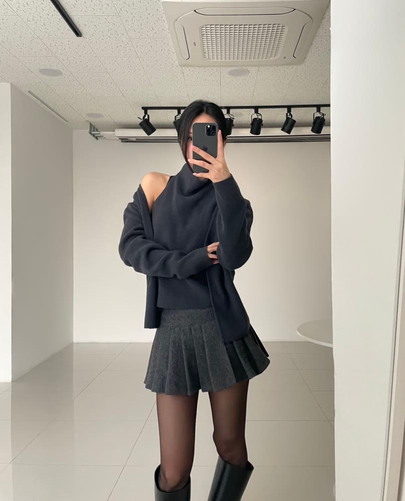울 홀터넥 셋업 가디건 (차콜)