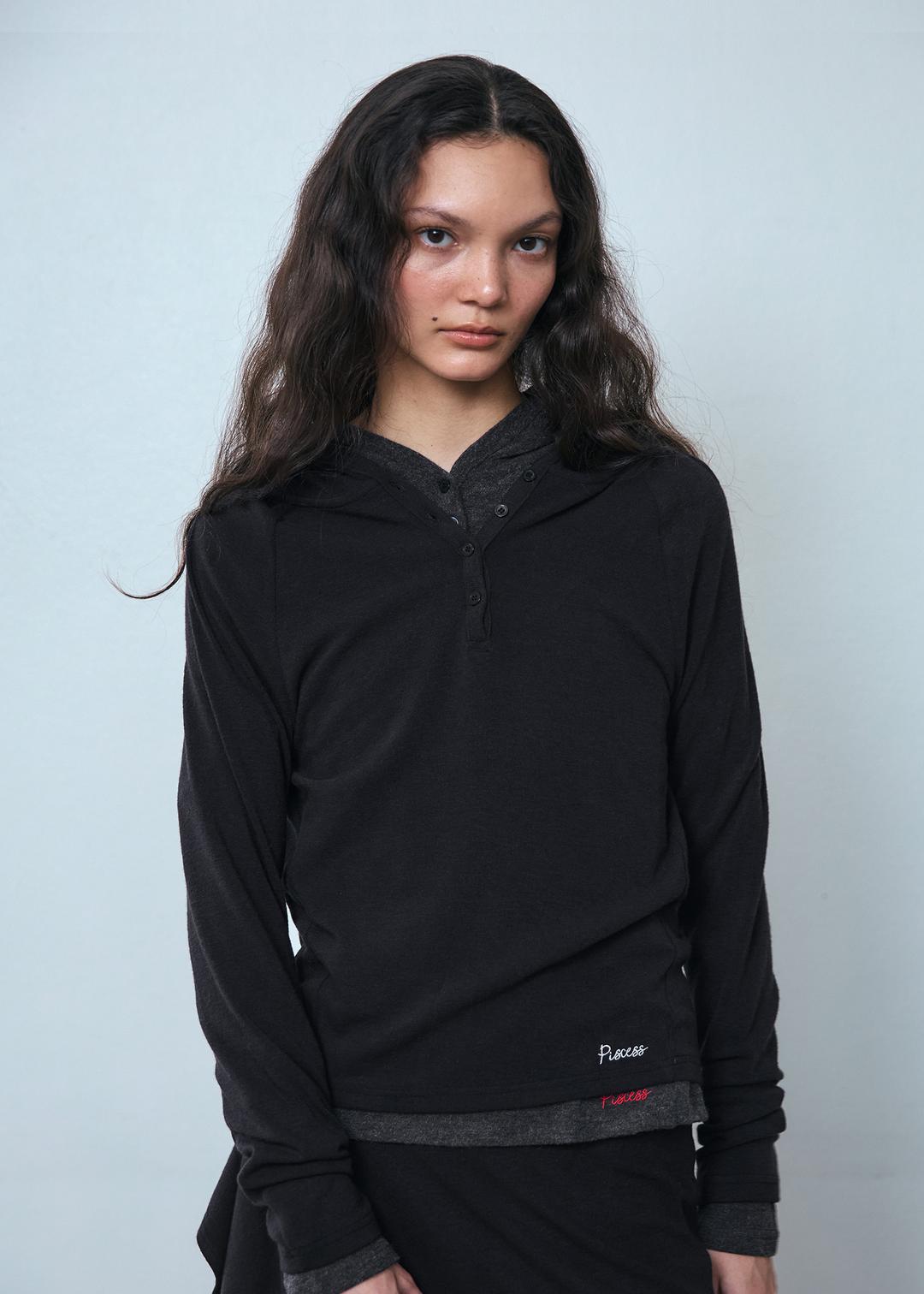 Button-Up Slim Fit Hoodie_Black
