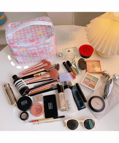 히밍 키치 일러스트 체크패턴 여행 탁상 수납 화장품 파우치 5종 홈인테리어