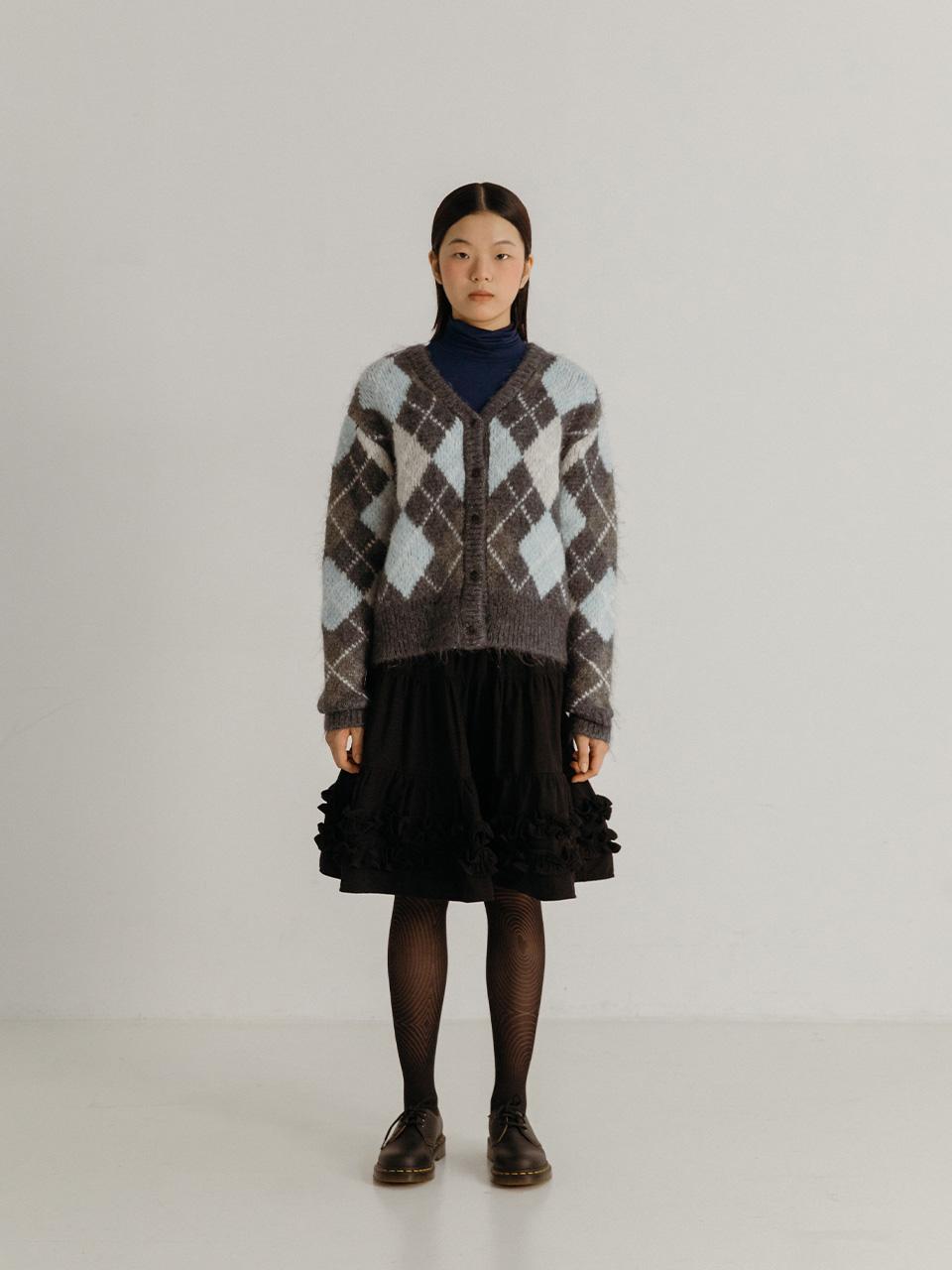 [PLZPROJECT]ALPACA ARGYLE CARDIGAN, BLUE