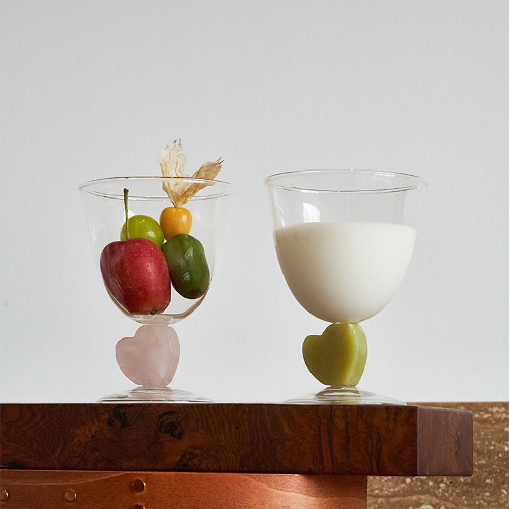 천연석 하트 유리컵 3color 예쁜 카페 유리잔 270ml
