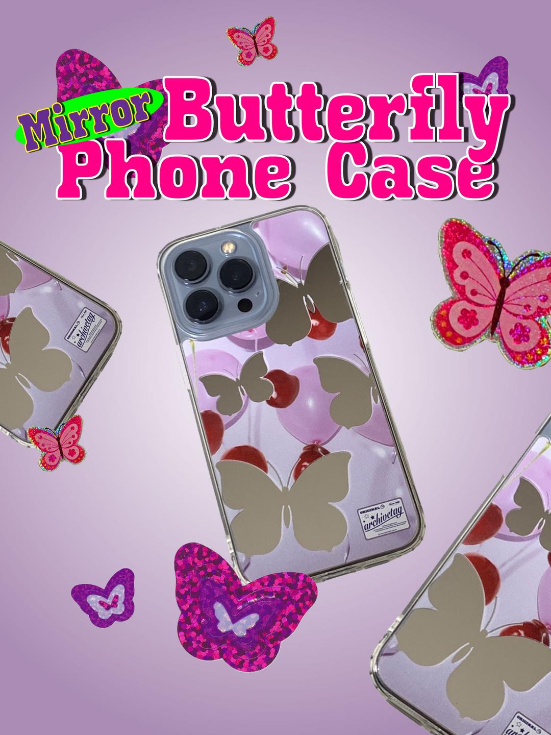 (Hard+Jelly) Purple Butterfly Mirror Phone Case