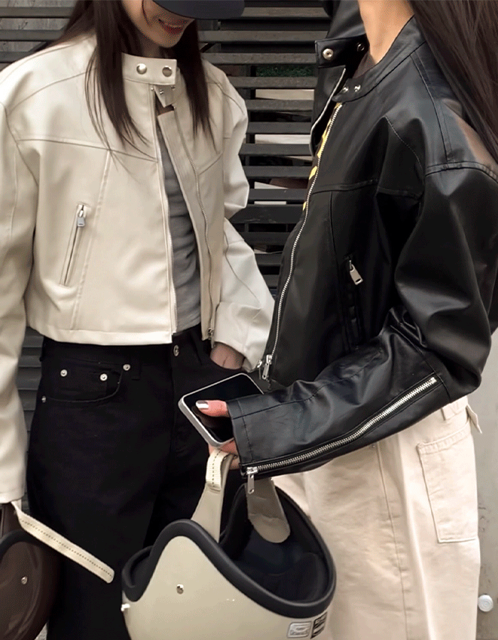 리티 크롭 레더 자켓