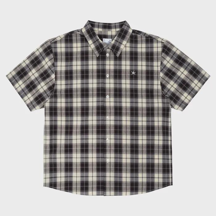 TCM mini logo check half shirts (brown)