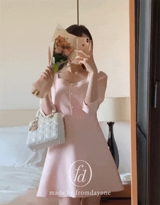 Made)퍼퓸 하트스퀘어넥 플레어 트위드원피스(+5cm기장추가옵션/훌/A라인/7부/하객룩/격식룩/데이트룩)