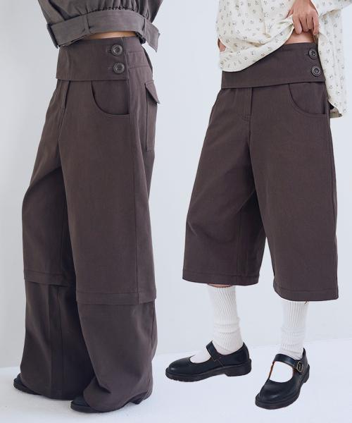 Belted Panel Convertible Pants, Brown