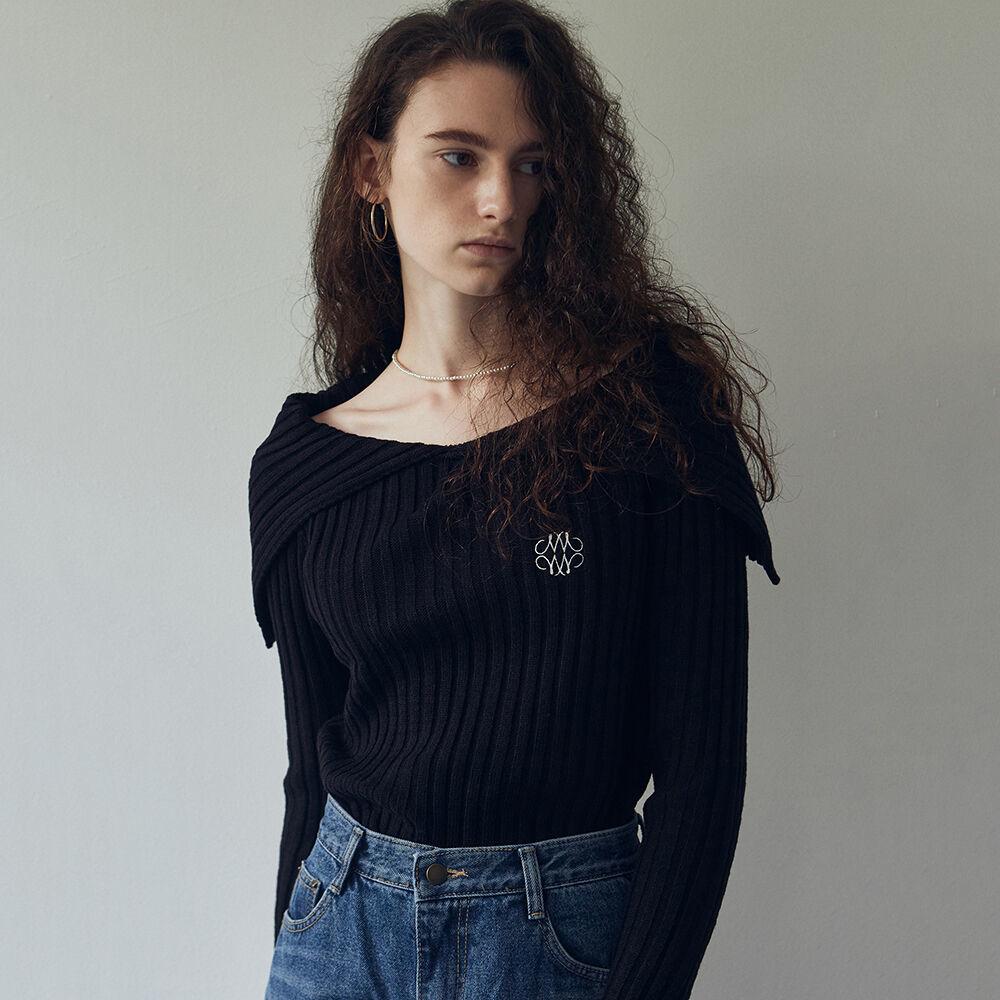 NICOLE SAILOR OFF SHOULDER KNIT_BLACK