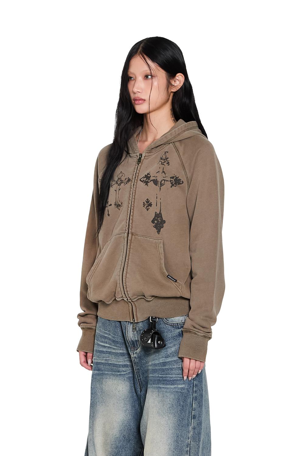 [11.19 예약 배송] Pigment Dyed Cross Zip-Up Hoodie (Brown)