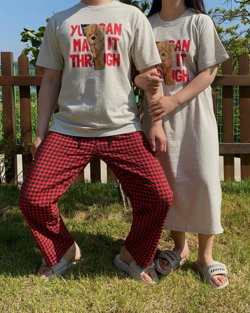 부부상점 빼꼼 곰돌이 원피스 & 반팔티 신혼부부 커플룩 여름 커플 잠옷 홈웨어