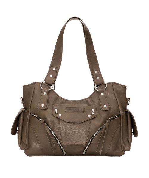 Studded Leather Shoulder Bag (Brown)