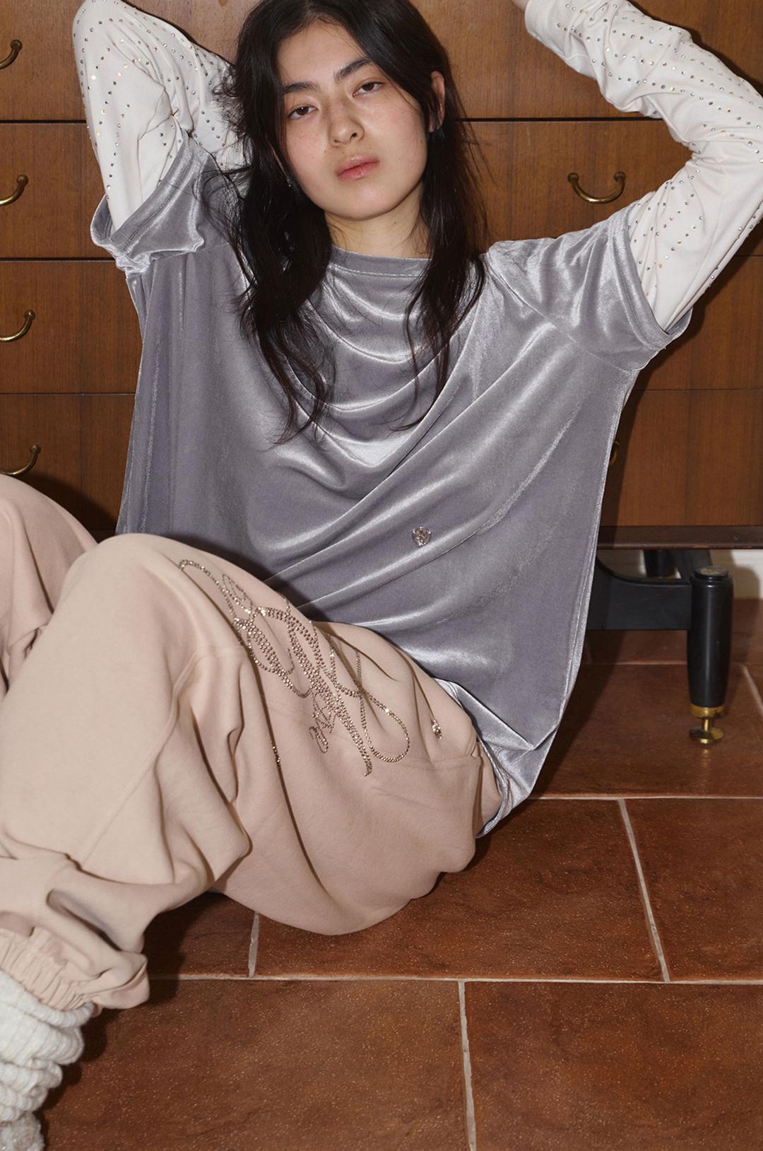 G_LAYERED VELVET T-SHIRT / GREY