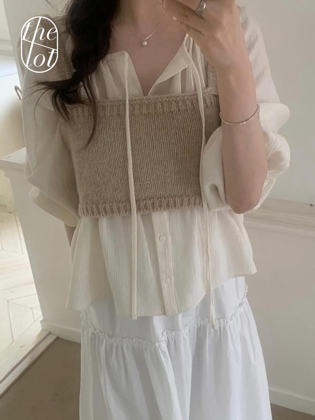 더롯 (아이 당일) [pyt] 프리티영띵 쥬쥬 블라우스 주름지 레이어드 긴팔 (2color) 하객룩 리본블라우스