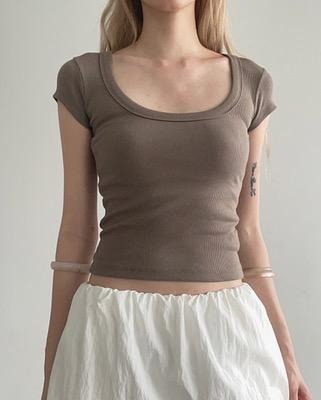 deep u-neck slim tee (3color)