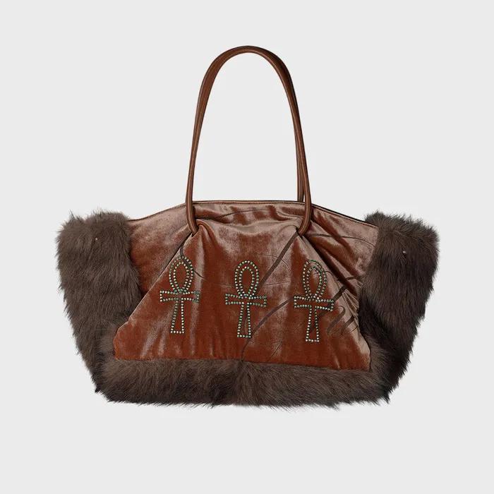 Fluffy Slouch Velvet Bag Burnt Orange