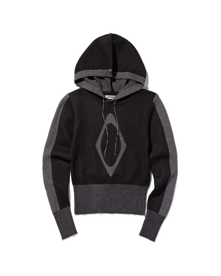 RHOMBUS KNIT HOODIE - BLACK