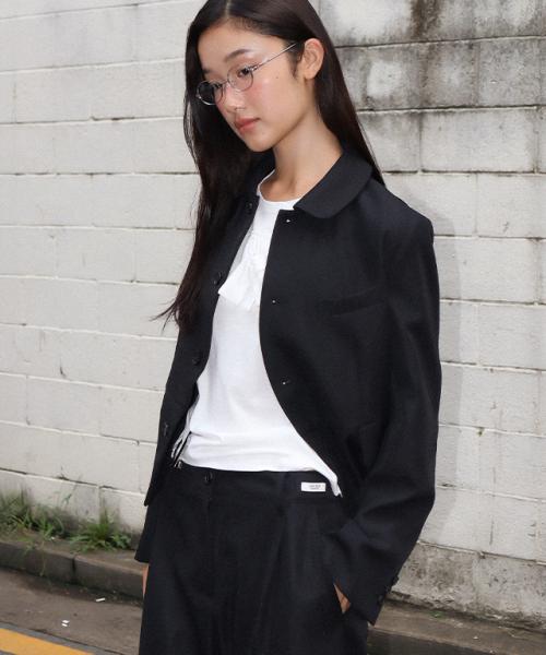 ROUND COLLAR BLAZER JACKET BLACK