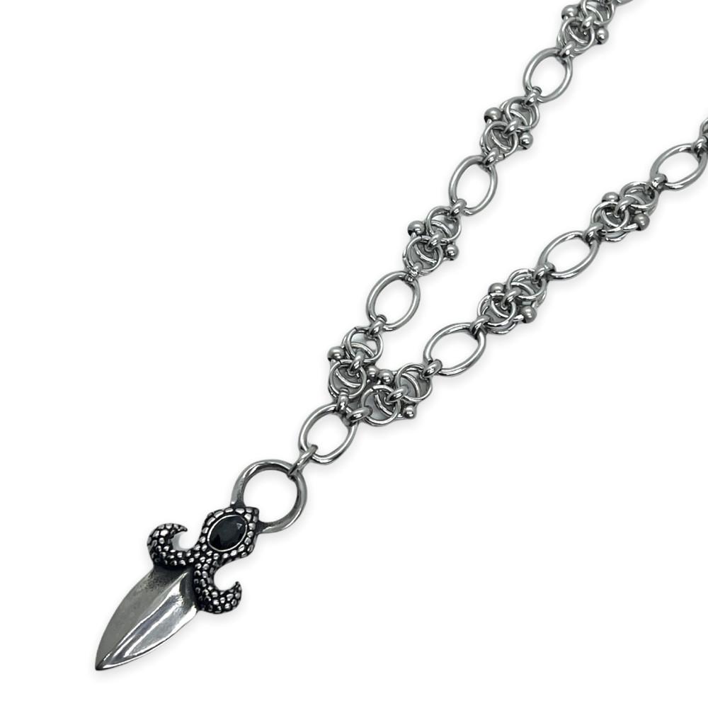 본아웃 블랙 칼 뱀무늬 타원 꼬임 초커 젠더리스 유니크 써지컬 체인 목걸이