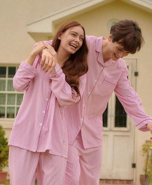 올리버 스트라이프 긴팔 커플 잠옷 세트 4colors