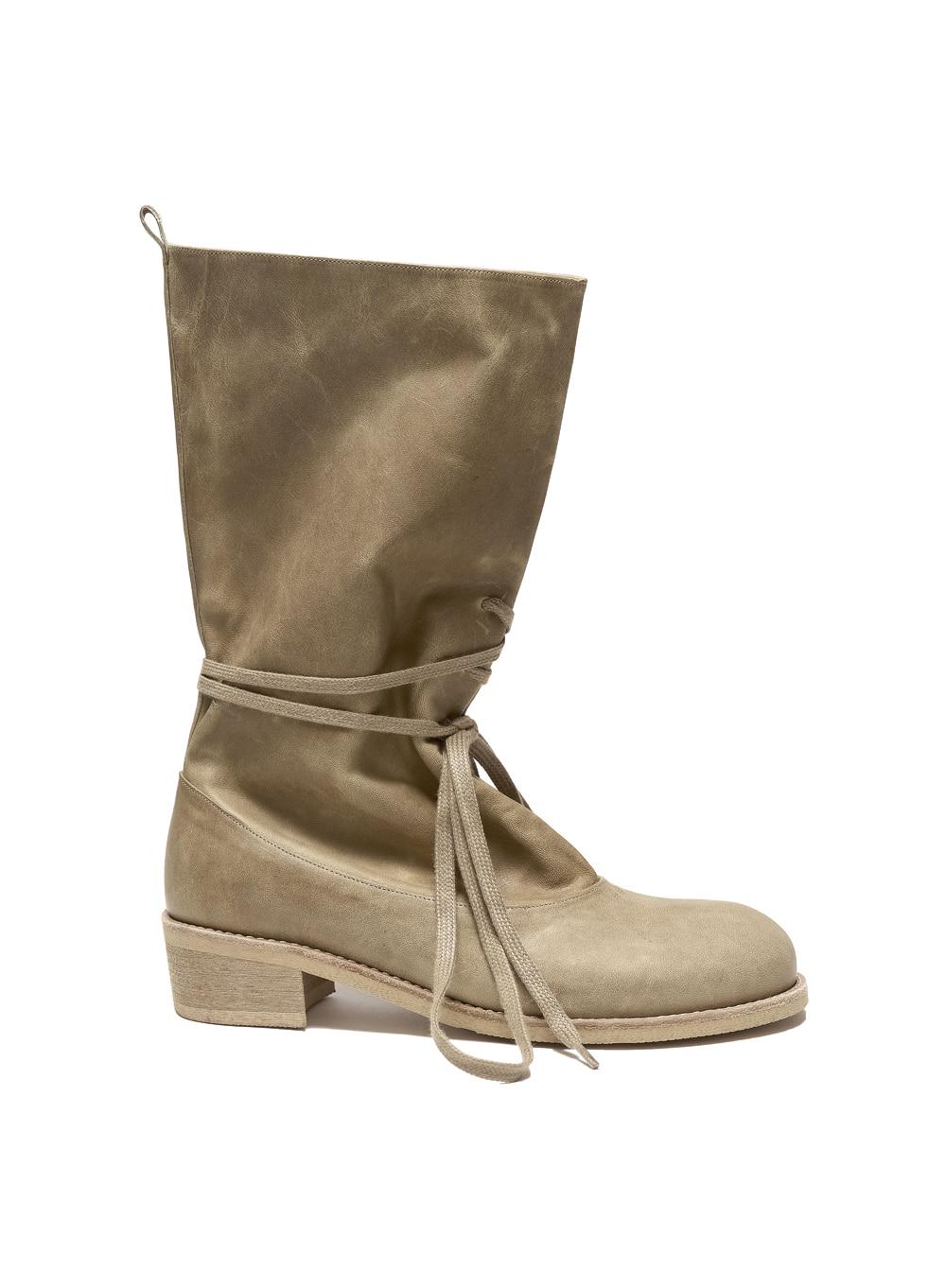 [WOMEN] ROUGH LACE-UP SLOUCHY BOOTS_BEIGE