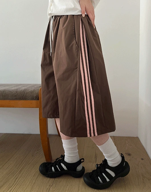 굿델 라인 배색 나일론 밴딩 버뮤다 팬츠 (5color)