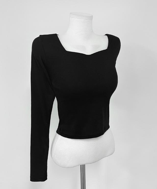 당일출고🚀스퀘어넥 슬림핏 가을 간절기 크롭 이너 긴팔 티셔츠 크롭티