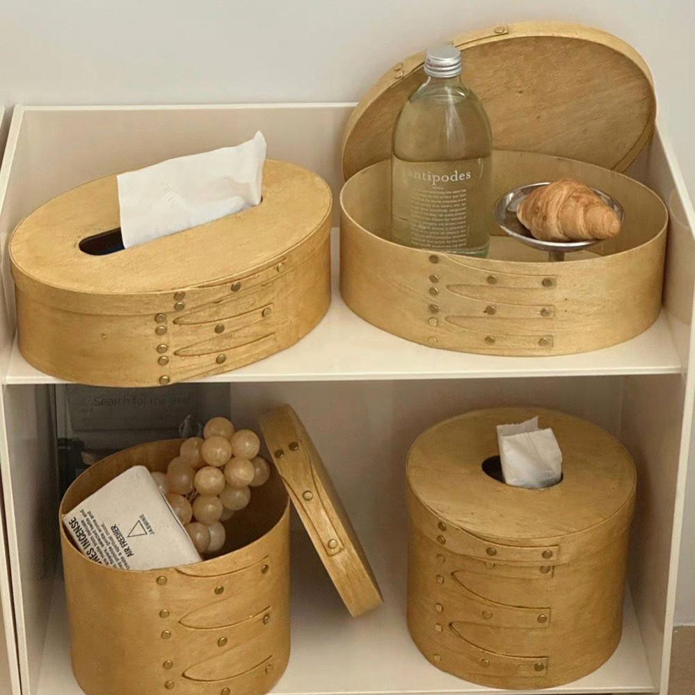 그레이스홈 라운드 우드 셰이커 박스 티슈 케이스 휴지 홀더 정리함