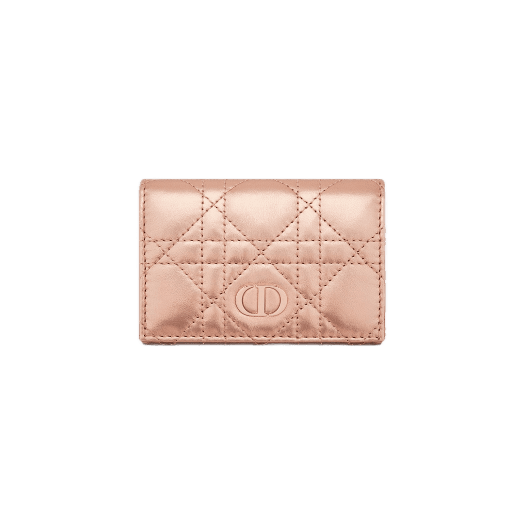 Dior Or Dior Caro Xs Wallet Iridescent Metallic Pink Cannage Lambskin
