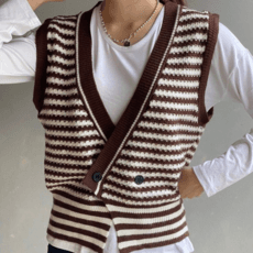 스트라이프 더블 버튼 니트 조끼 베스트 W431