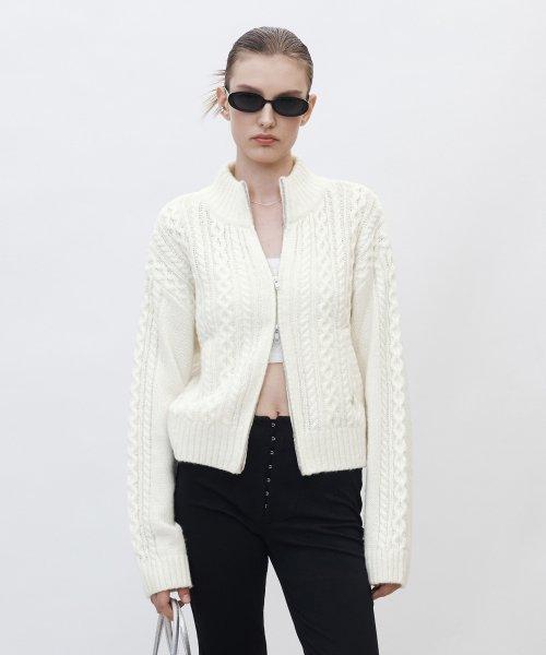 TWISTED KNIT ZIP-UP [IVORY]